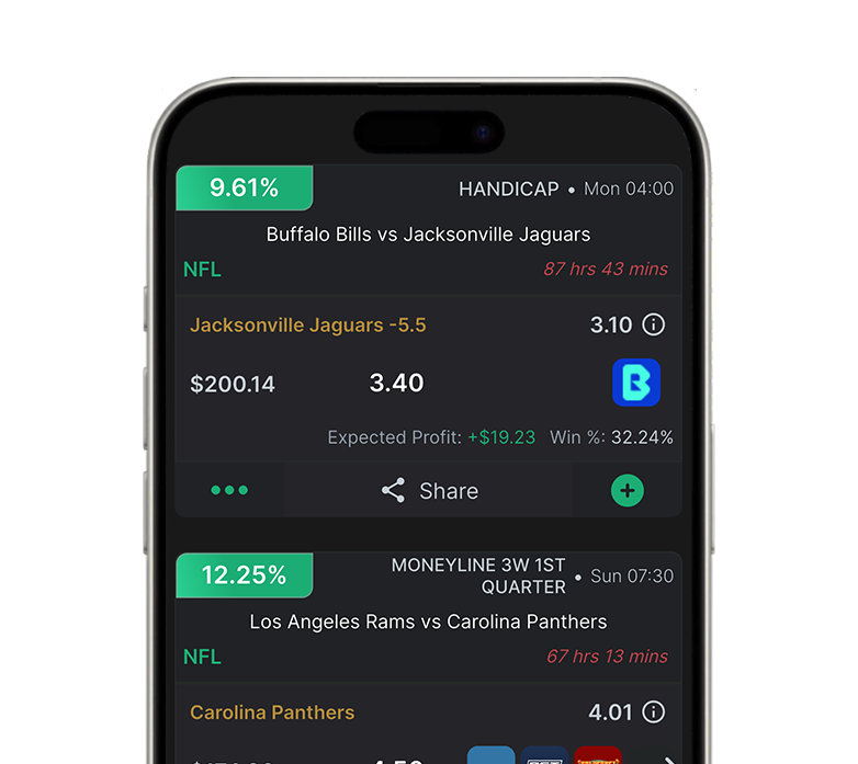 WagerWise positive EV finder preview on mobile